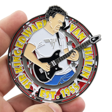 Load image into Gallery viewer, Sir Eddie Van Halen Guitar Pick Challenge Coin with facsimile autograph BL2-004 - www.ChallengeCoinCreations.com