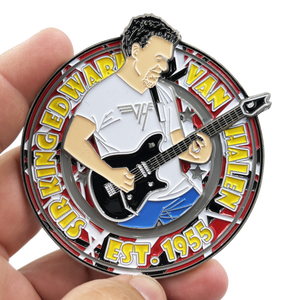 Sir Eddie Van Halen Guitar Pick Challenge Coin with facsimile autograph BL2-004 - www.ChallengeCoinCreations.com