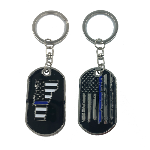 Vermont Thin Blue Line Challenge Coin Dog Tag Keychain Police Law Enforcement HH-008