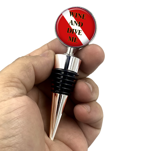 SCUBA Diver Wine and Dive Me Wine Stopper Gift Stocking Stuffer Wine Lover - www.ChallengeCoinCreations.com