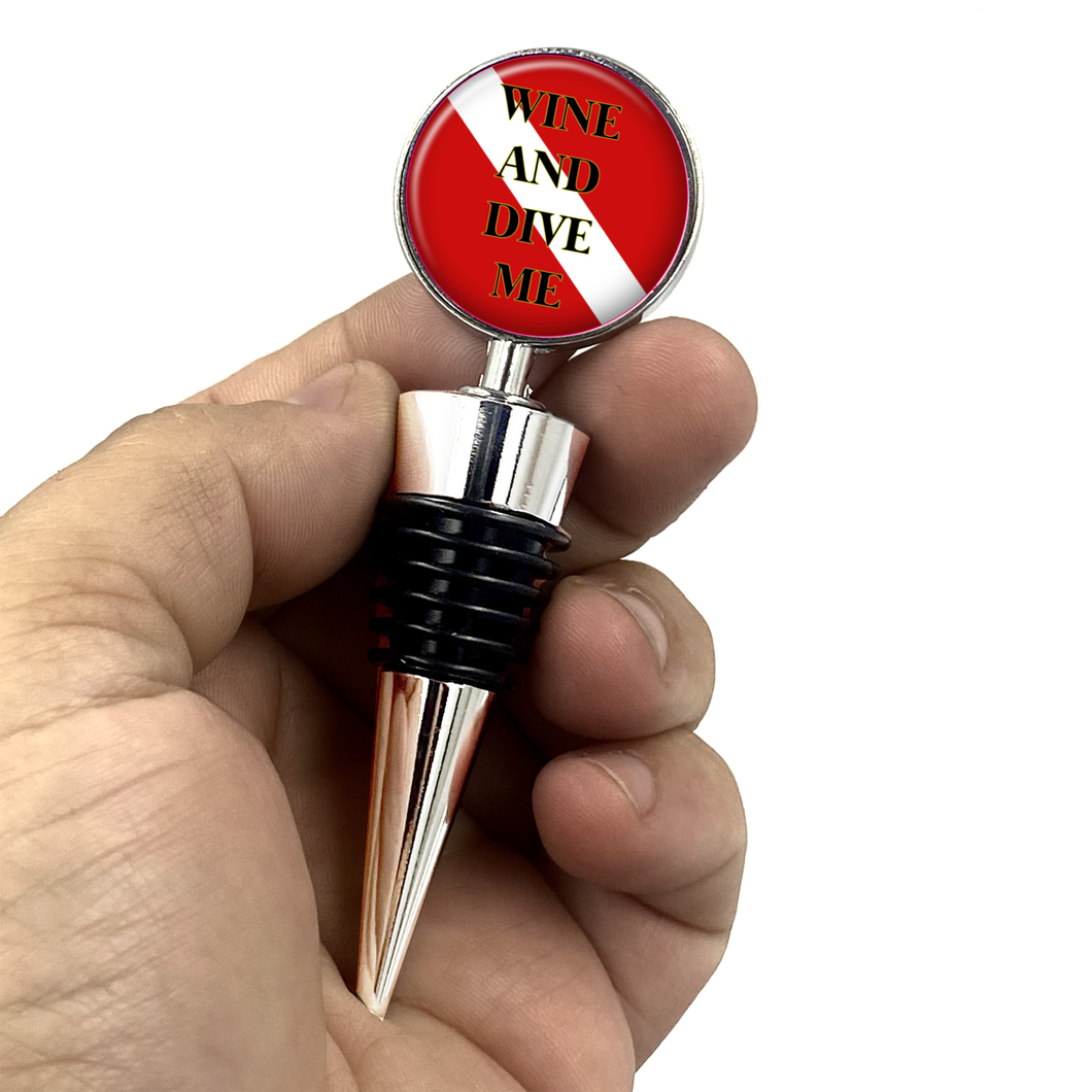 SCUBA Diver Wine and Dive Me Wine Stopper Gift Stocking Stuffer Wine Lover - www.ChallengeCoinCreations.com