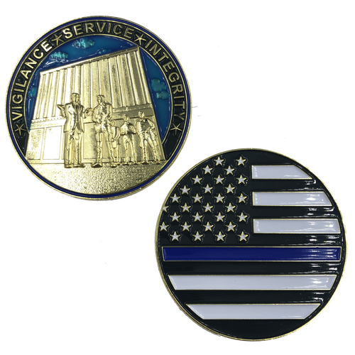 Thin Blue Line Trump MAGA at The Wall CBP Challenge Coin J-016 - www.ChallengeCoinCreations.com