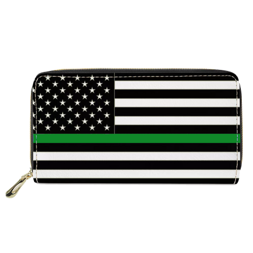 Thin Green Line flag zippered wallet for Border Patrol Agent or gift for Wife, Husband, family Deputy Sheriff Army Marines REF-002 - www.ChallengeCoinCreations.com