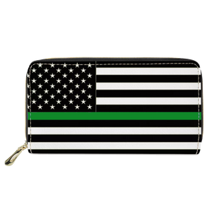 Thin Green Line flag zippered wallet for Border Patrol Agent or gift for Wife, Husband, family Deputy Sheriff Army Marines REF-002 - www.ChallengeCoinCreations.com
