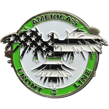 Load image into Gallery viewer, Thin Green Line Flag and Eagle Police Challenge Coin CBP Border Patrol Agent BPA Deputy Sheriff Marines Army BL6-005 - www.ChallengeCoinCreations.com