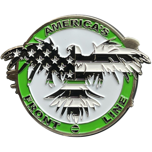 Thin Green Line Flag and Eagle Police Challenge Coin CBP Border Patrol Agent BPA Deputy Sheriff Marines Army BL6-005 - www.ChallengeCoinCreations.com