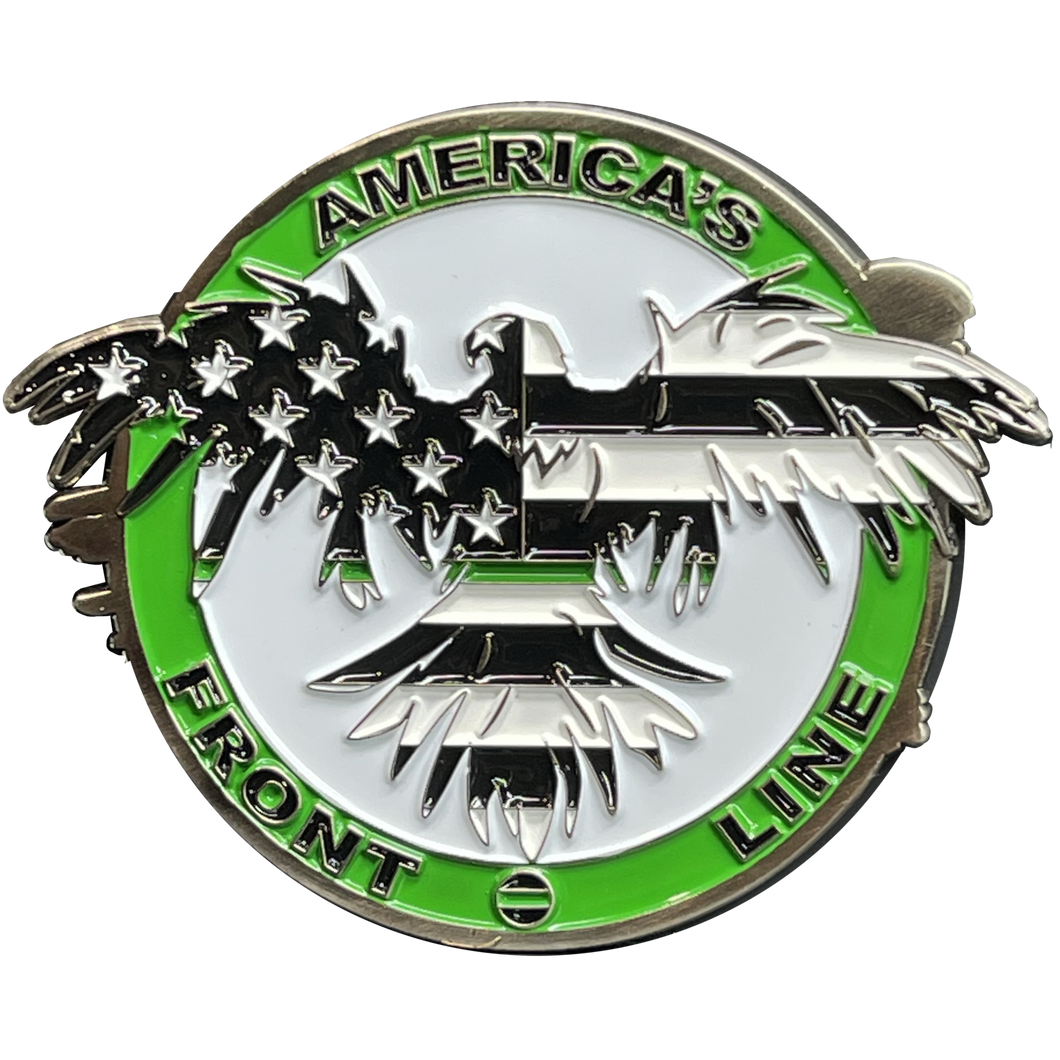 Thin Green Line Flag and Eagle Police Challenge Coin CBP Border Patrol Agent BPA Deputy Sheriff Marines Army BL6-005 - www.ChallengeCoinCreations.com