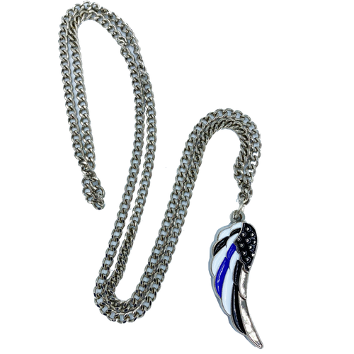 Thin Blue Line Eagle's Wing Police Officer's Prayer pendant charm necklace BB-005 - www.ChallengeCoinCreations.com