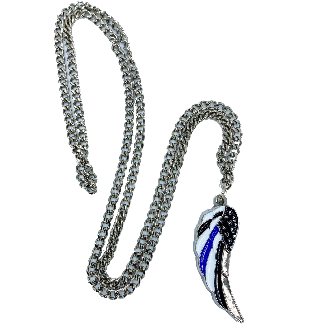 Thin Blue Line Eagle's Wing Police Officer's Prayer pendant charm necklace BB-005 - www.ChallengeCoinCreations.com