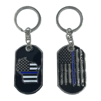 Wisconsin Thin Blue Line Challenge Coin Dog Tag Keychain Police Law Enforcement HH-005