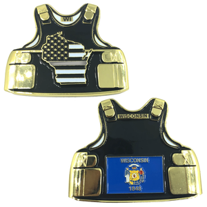 Wisconsin CO Correctional Officer Corrections Jail Prison Guard Thin Gray Line Police Body Armor State Flag Challenge Coins BL9-005 - www.ChallengeCoinCreations.com