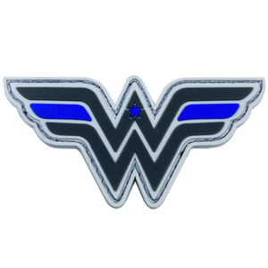 Wonder Woman inspired Women in Law Enforcement Thin Blue Line Police Patch hook and loop back PVC DL5-08 - www.ChallengeCoinCreations.com