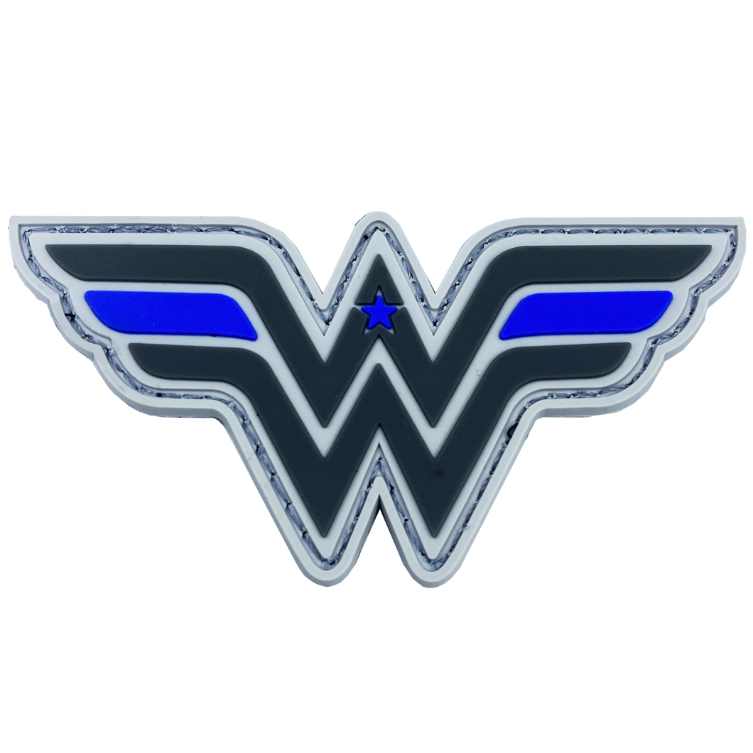 Wonder Woman inspired Women in Law Enforcement Thin Blue Line Police Patch hook and loop back PVC DL5-08 - www.ChallengeCoinCreations.com