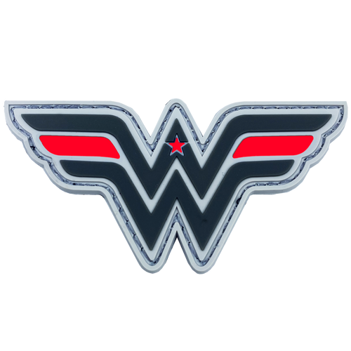 Wonder Woman inspired Women in Law Enforcement Thin Red Line Fire Fighter Fireman Department Patch hook and loop back PVC DL6-10 - www.ChallengeCoinCreations.com