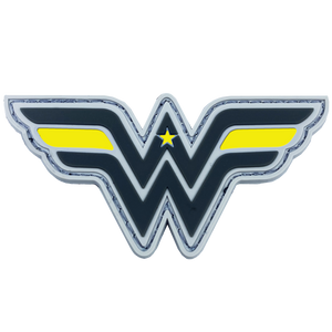 Wonder Woman inspired Women in Law Enforcement Thin Gold Line 911 Emergency Dispatcher Patch hook and loop back PVC yellow DL4-09 - www.ChallengeCoinCreations.com