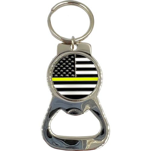 Thin Yellow Line flag Police 911 Emergency Dispatcher Gold Line Keychain Bottle Opener KCB-001-D KC-035