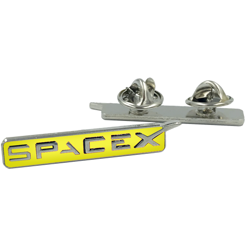 SpaceX pin Space X dual pin back yellow lapel pin M-33 - www.ChallengeCoinCreations.com