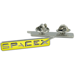 SpaceX pin Space X dual pin back yellow lapel pin M-33 - www.ChallengeCoinCreations.com
