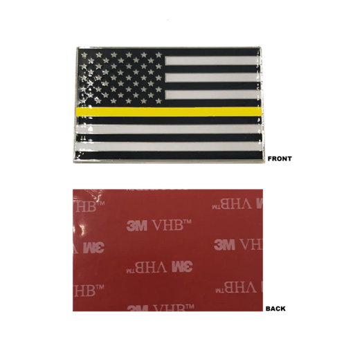 Thin Gold Line US Flag Vehicle Emblem high-end metal decal with 3M VHB Tape 911 Dispatcher Emergency Yellow DL9-06