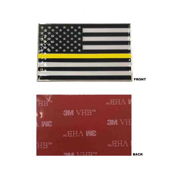 Thin Gold Line US Flag Vehicle Emblem high-end metal decal with 3M VHB Tape 911 Dispatcher Emergency Yellow DL9-06