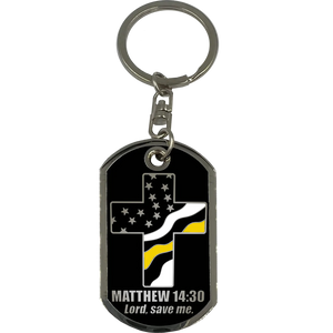 911 Emergency Police Dispatcher Thin Yellow Line Prayer Saint Michael Corrections Protect Us Matthew 14:30 Challenge Coin Dog Tag Keychain Thin Gold Line GL6-007 KCDT-12A