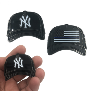 New York Yankees Hat Thin Blue Line Challenge Coin Police NYPD Jeter FF-011 - www.ChallengeCoinCreations.com
