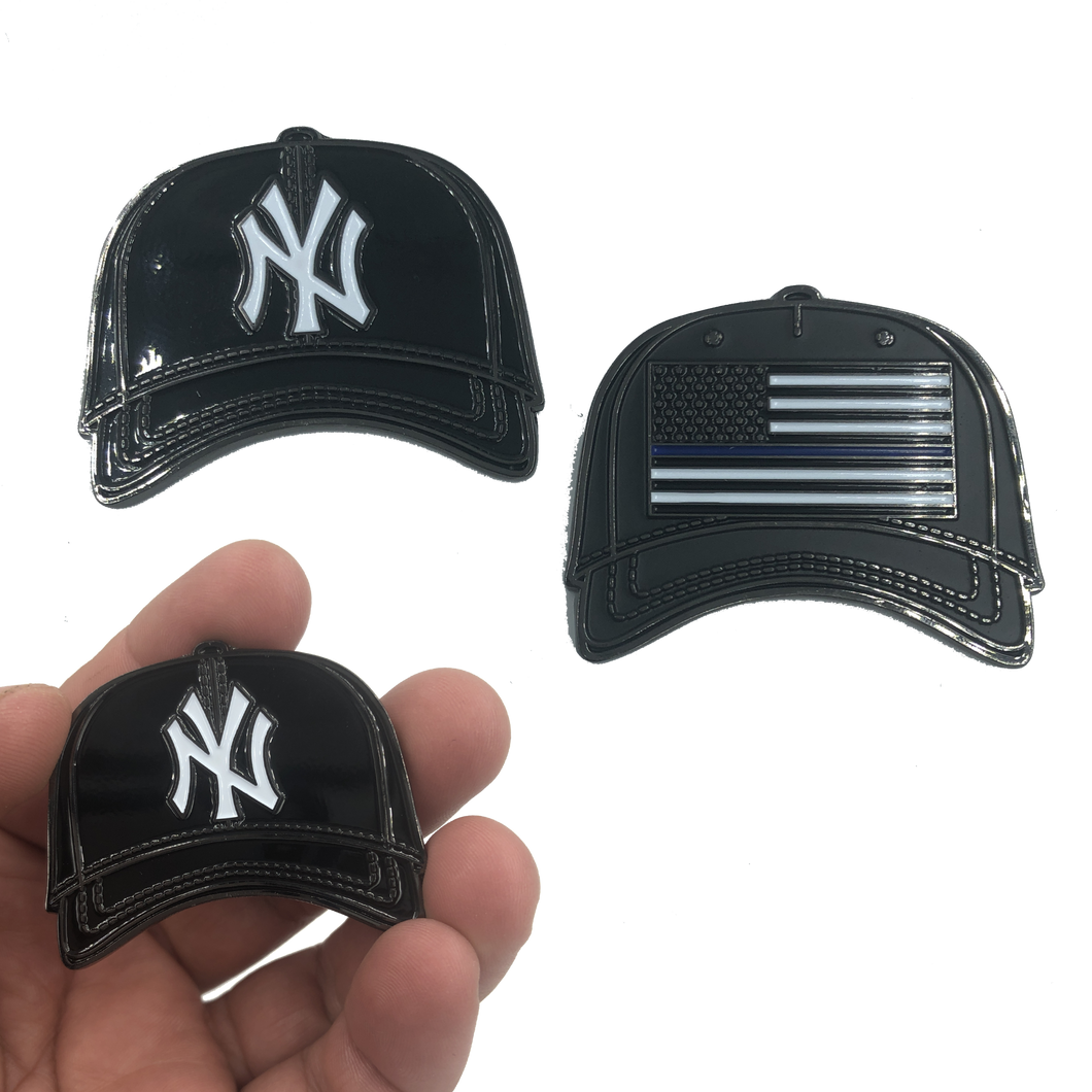 New York Yankees Hat Thin Blue Line Challenge Coin Police NYPD Jeter FF-011 - www.ChallengeCoinCreations.com
