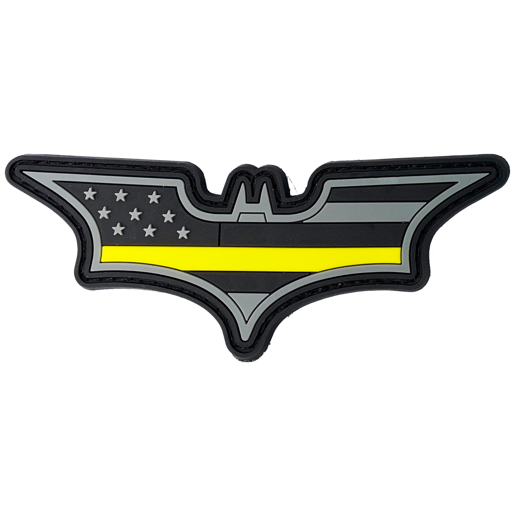 Batman inspired 911 Emergency Dispatcher Thin Gold Line PVC Patch hook and loop back Yellow CL4-14 - www.ChallengeCoinCreations.com
