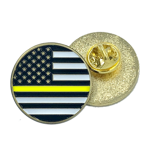 Thin Gold Line Line pin american flag yellow 911 Emergency Dispatcher (round) CL-019 P-109 - www.ChallengeCoinCreations.com