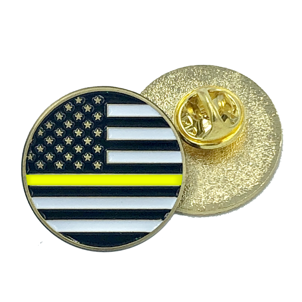 Thin Gold Line Line pin american flag yellow 911 Emergency Dispatcher (round) CL-019 P-109 - www.ChallengeCoinCreations.com