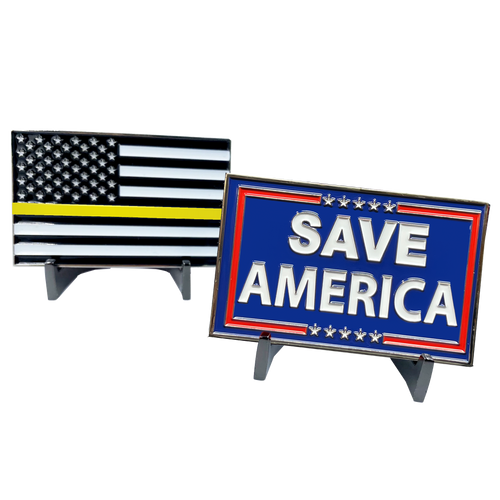 Save America 911 Emergency Dispatcher Thin Gold Line American Flag Challenge Coin Yellow Police Trump MAGA DeSantis GL2-014
