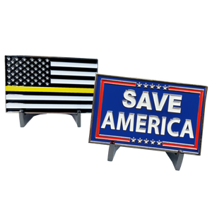 Save America 911 Emergency Dispatcher Thin Gold Line American Flag Challenge Coin Yellow Police Trump MAGA DeSantis GL2-014