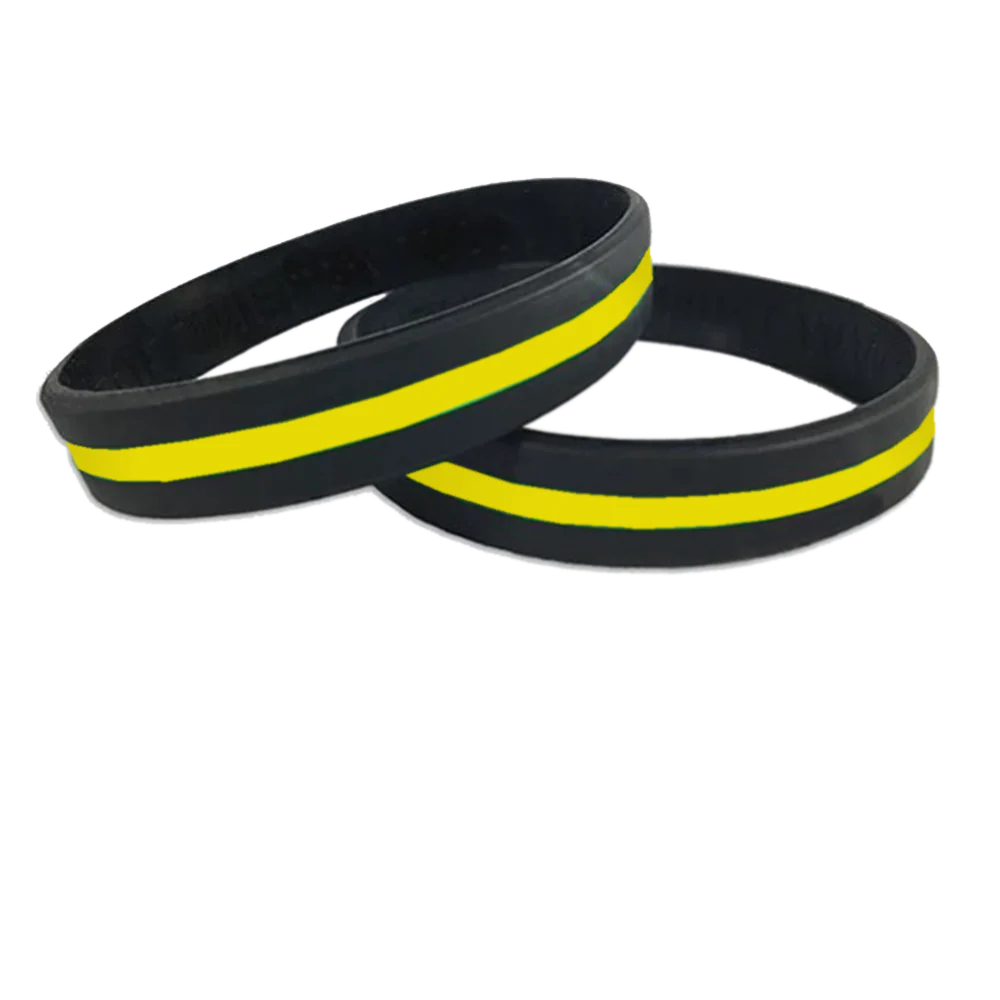 Thin Gold Line 911 Emergency Dispatcher Police Silicone Bracelet YELLOW Trucker SBLT-019A