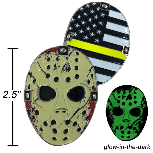 Thin Gold Line Jason Voorhees Challenge Coin Friday the 13th 911 Emergency Dispatcher Yellow TRUCKER truck driver F-022