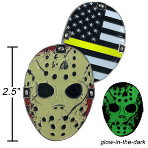Thin Gold Line Jason Voorhees Challenge Coin Friday the 13th 911 Emergency Dispatcher Yellow TRUCKER truck driver F-022