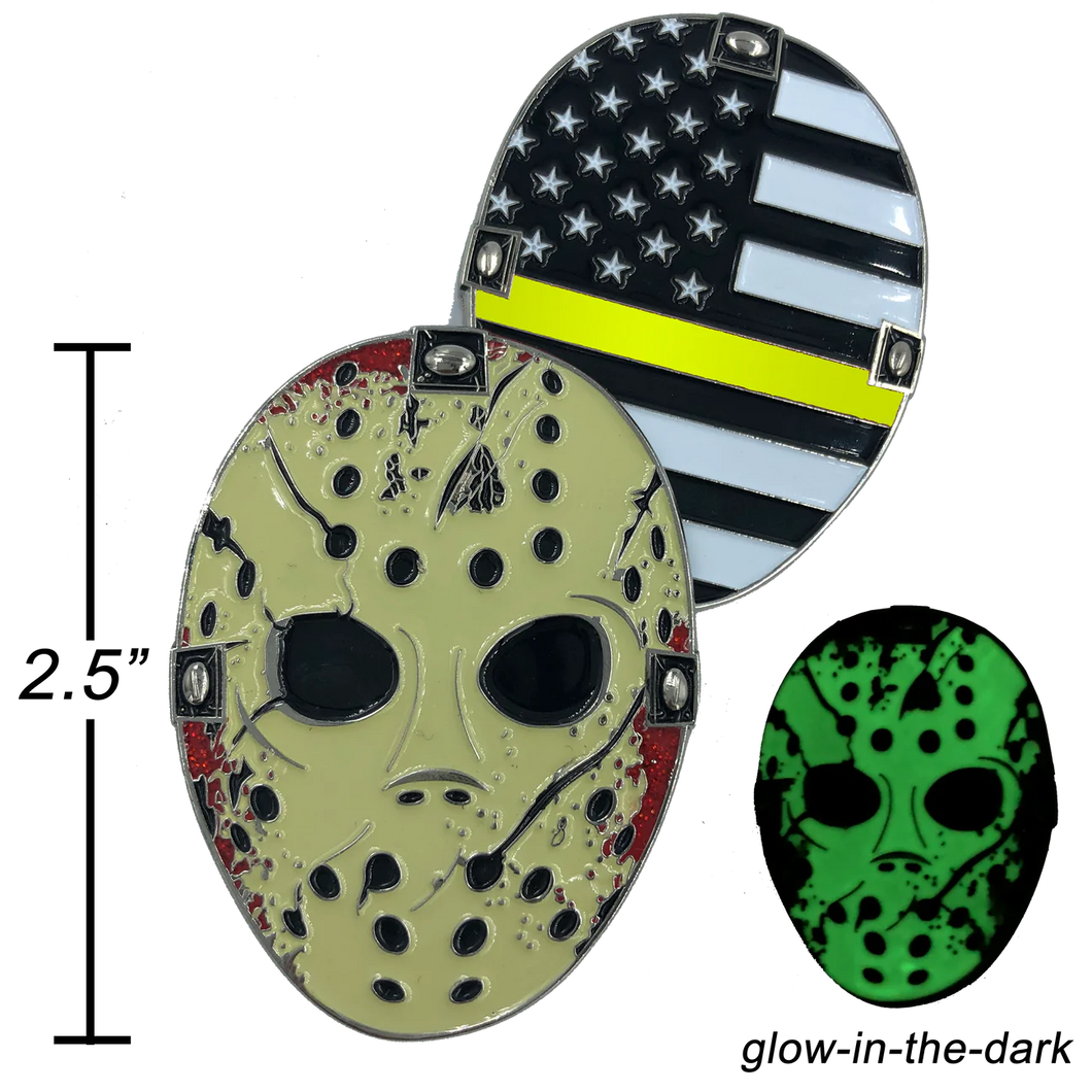 Thin Gold Line Jason Voorhees Challenge Coin Friday the 13th 911 Emergency Dispatcher Yellow TRUCKER truck driver F-022