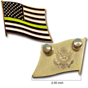 Thin Gold Line dispatcher Large cloisonné American Flag Lapel Pin with 2 pin posts, 2 deluxe clasps security yellow gold 911 P-035 - www.ChallengeCoinCreations.com