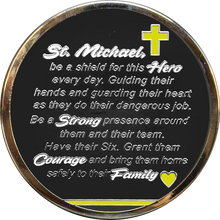 Load image into Gallery viewer, 911 Emergency Police Dispatcher Prayer Saint Michael Protect Us Matthew 14:30 Challenge Coin Thin Gold Line GL7-006