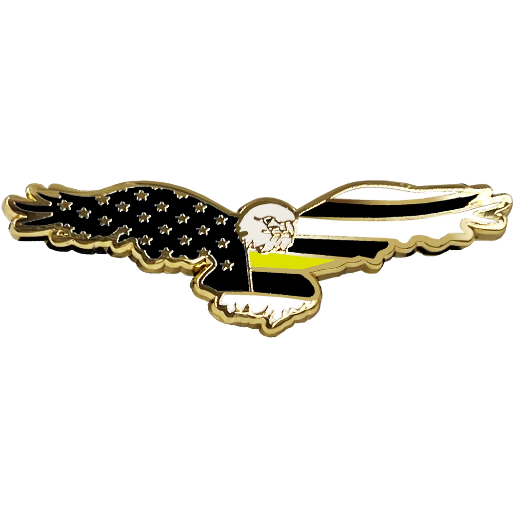Bald Eagle Thin Yellow Line 911 Emergency Dispatcher American Flag Cloisonné pin with dual pin posts Gold Line Trucker PBX-006-E  P-197A