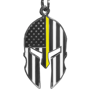 Gladiator Police Dispatcher Thin Yellow Line Flag Spartan Helmet Trucker Keychain 911 Emergency GHKB-1E KC-41