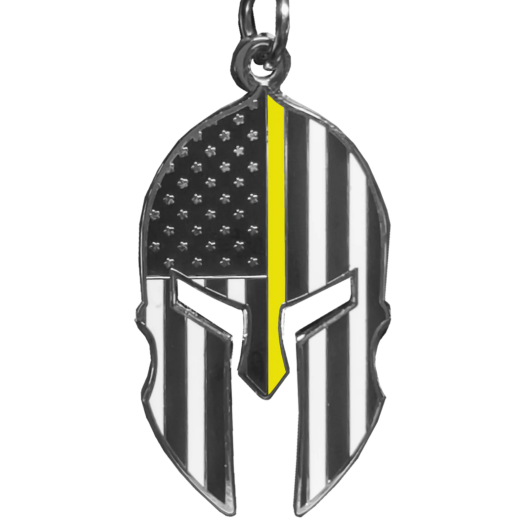 Gladiator Police Dispatcher Thin Yellow Line Flag Spartan Helmet Trucker Keychain 911 Emergency GHKB-1E KC-41