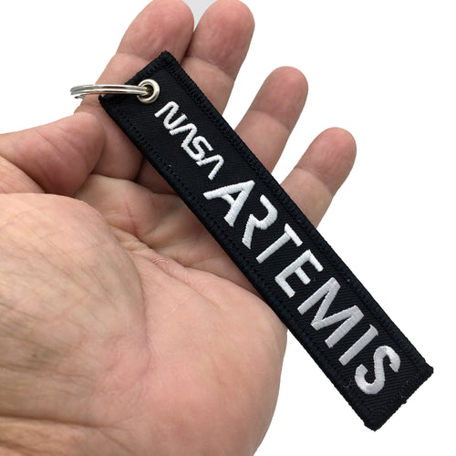 Large 5 inch Black Artemis REMOVE BEFORE LAUNCH Luggage Tag zipper pull keychain NASA BL16-004 LKC-92