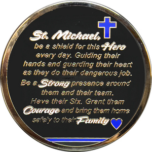 Police Officer Prayer Saint Michael Protect Us Matthew 14:30 Challenge Coin Thin Blue Line GL7-007