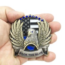 Load image into Gallery viewer, Police LEO Deputy Back Thin Blue Line God Bless America Sheriff Challenge Coin CBP Customs Federal Agent N-003 - www.ChallengeCoinCreations.com