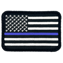Load image into Gallery viewer, Thin Blue Line Police Subdued American Flag Patch with hook and loop back embroidered EL12-019 PAT-230