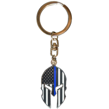 Load image into Gallery viewer, Gladiator Police Thin Blue Line Flag Spartan Helmet Keychain LAPD NYPD FBI ATF CBP GHKB-1A KC-038