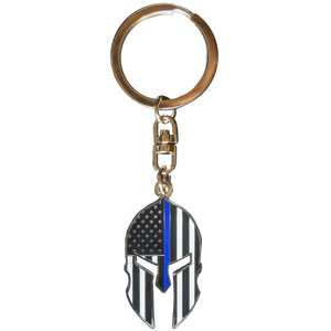 Gladiator Police Thin Blue Line Flag Spartan Helmet Keychain LAPD NYPD FBI ATF CBP GHKB-1A KC-038
