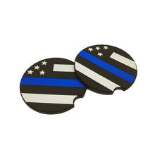 Load image into Gallery viewer, Set of 2 Thin Blue Line Police American Flag Silicone Car Coaster CBP FBI Sheriff CARC-001 - www.ChallengeCoinCreations.com