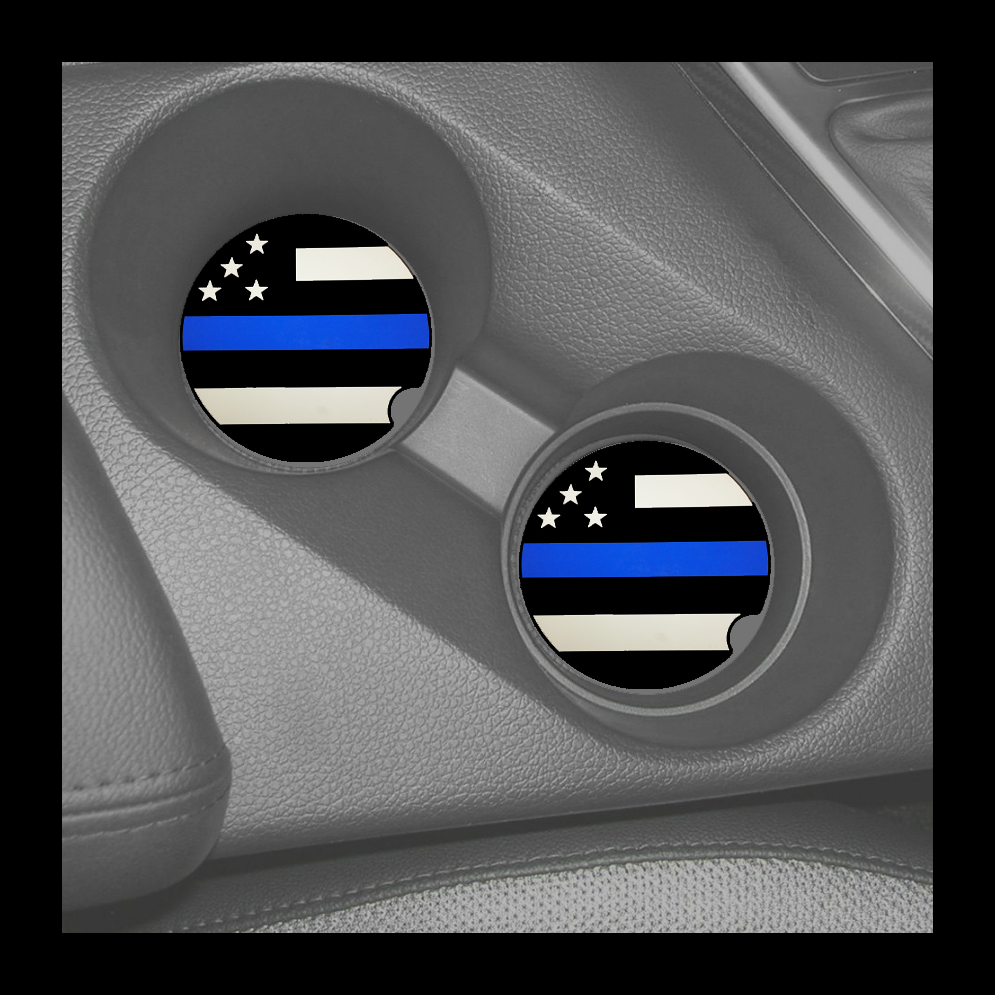 Set of 2 Thin Blue Line Police American Flag Silicone Car Coaster CBP FBI Sheriff CARC-001 - www.ChallengeCoinCreations.com