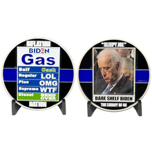 Load image into Gallery viewer, Thin Blue Line Funny inflation Sleepy Joe Bare Shelf Biden Gas parody Challenge Coin MAGA Donald Trump 2024 gift GL3-010
